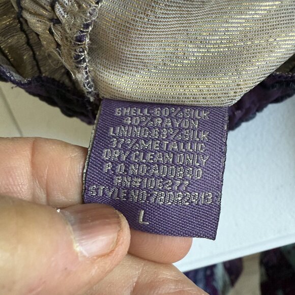 Hale Bob Women's Halter Tank Top Size L Purple Black Silk Blend Tie Neck Smocked - Picture 7 of 7